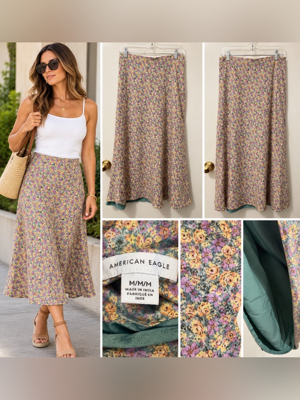 American Eagle Outfitters Floral Maxi Skirt in Purple and Green